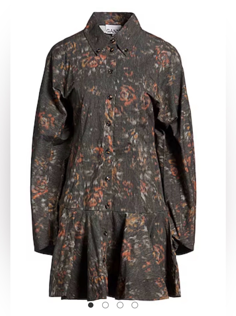 FLAWED Ganni for diy project!!) Ganni Black Floral Button-Down Flared Hem Shirt